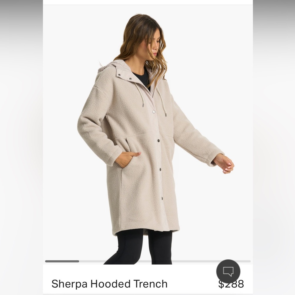 Vuori Sherpa hooded trench coat dark salt size large